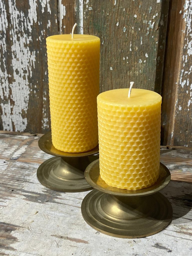 beeswax pillar candles from kline honey bee farm