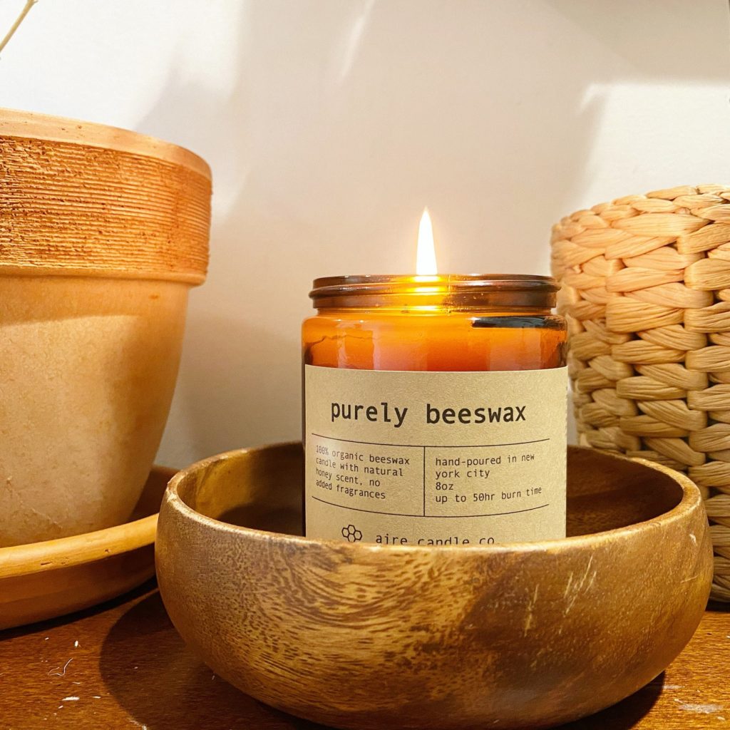 unscented beeswax candle from aire candle co